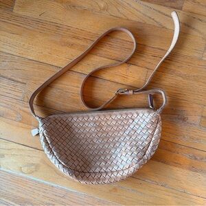 Elegant Tan Woven Genuine Leather Crossbody Bag
